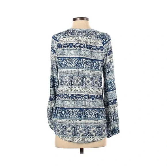 Chaps Long Sleeve Blue Boho Relaxed Blouse - Women's Size L - Picture 2 of 15